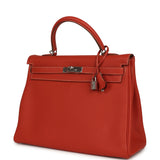 Pre-owned Hermes Retourne Kelly 35 Sanguine Clemence Palladium Hardware