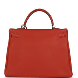 Pre-owned Hermes Retourne Kelly 35 Sanguine Clemence Palladium Hardware