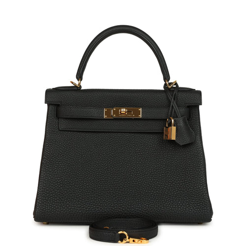 Pre-owned Hermes Kelly Retourne 28 Black Togo Gold Hardware