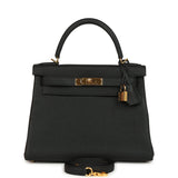 Pre-owned Hermes Kelly Retourne 28 Black Togo Gold Hardware