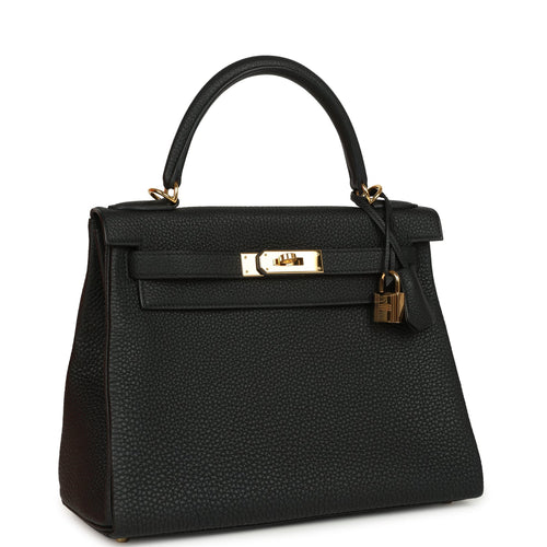 Pre-owned Hermes Kelly Retourne 28 Black Togo Gold Hardware