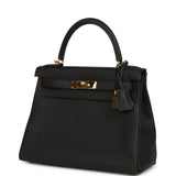 Pre-owned Hermes Kelly Retourne 28 Black Togo Gold Hardware