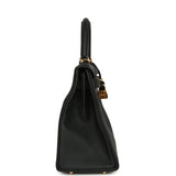 Pre-owned Hermes Kelly Retourne 28 Black Togo Gold Hardware
