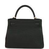 Pre-owned Hermes Kelly Retourne 28 Black Togo Gold Hardware