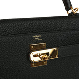 Pre-owned Hermes Kelly Retourne 28 Black Togo Gold Hardware