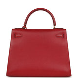 Vintage Hermes Kelly 28 Sellier Rouge Vif Courchevel Gold Hardware