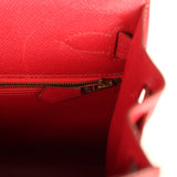 Vintage Hermes Kelly 28 Sellier Rouge Vif Courchevel Gold Hardware