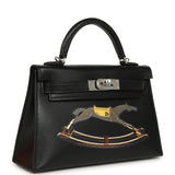 Hermes Kelly Sellier 20 "Cheval De Bois" Black and Multi Tadelakt Palladium Hardware