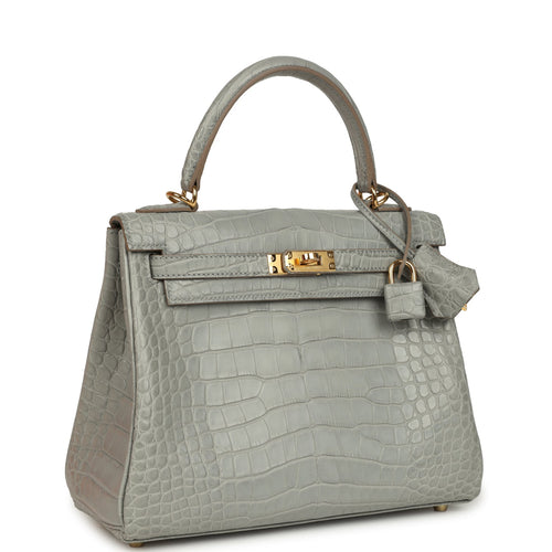 Hermes Kelly Retourne 25 Gris Perle Matte Alligator Gold Hardware