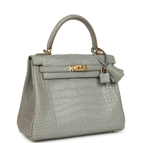 Hermes Kelly Retourne 25 Gris Perle Matte Alligator Gold Hardware