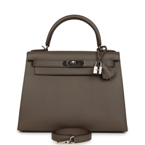 Pre-owned Hermes Kelly Sellier 28 Etain Epsom Palladium Hardware