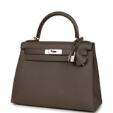 Pre-owned Hermes Kelly Sellier 28 Etain Epsom Palladium Hardware