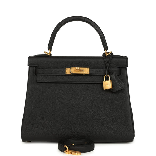 Hermes Kelly Retourne 28 Black Togo Brushed Gold Hardware