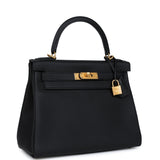 Hermes Kelly Retourne 28 Black Togo Brushed Gold Hardware