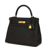 Hermes Kelly Retourne 28 Black Togo Brushed Gold Hardware