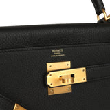 Hermes Kelly Retourne 28 Black Togo Brushed Gold Hardware
