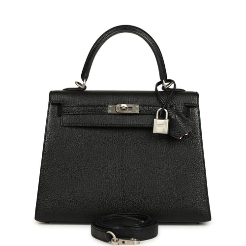 Pre-owned Hermes Special Order (HSS) Kelly Sellier 25 Black Verso Chevre Mysore Brushed Palladium Hardware