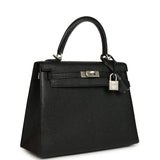 Pre-owned Hermes Special Order (HSS) Kelly Sellier 25 Black Verso Chevre Mysore Brushed Palladium Hardware