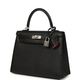 Pre-owned Hermes Special Order (HSS) Kelly Sellier 25 Black Verso Chevre Mysore Brushed Palladium Hardware