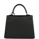 Pre-owned Hermes Special Order (HSS) Kelly Sellier 25 Black Verso Chevre Mysore Brushed Palladium Hardware