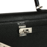 Pre-owned Hermes Special Order (HSS) Kelly Sellier 25 Black Verso Chevre Mysore Brushed Palladium Hardware