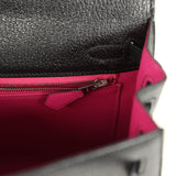 Pre-owned Hermes Special Order (HSS) Kelly Sellier 25 Black Verso Chevre Mysore Brushed Palladium Hardware