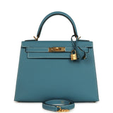Hermes Kelly Sellier 28 Blue Jean Epsom Gold Hardware