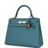 Hermes Kelly Sellier 28 Blue Jean Epsom Gold Hardware