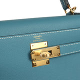 Hermes Kelly Sellier 28 Blue Jean Epsom Gold Hardware