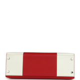Pre-owned Hermes Flag Kelly Sellier 32 Rouge Casaque and White Epsom Palladium Hardware