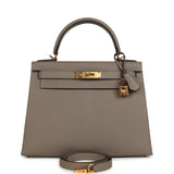 Pre-owned Hermes Kelly Sellier 28 Gris Asphalt Epsom Gold Hardware