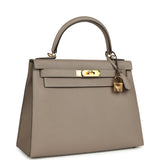 Pre-owned Hermes Kelly Sellier 28 Gris Asphalt Epsom Gold Hardware