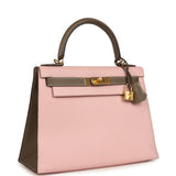 Pre-owned Hermes Special Order (HSS) Kelly Sellier 28 Rose Sakura and Etoupe Chevre Gold Hardware