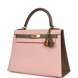 Pre-owned Hermes Special Order (HSS) Kelly Sellier 28 Rose Sakura and Etoupe Chevre Gold Hardware