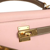 Pre-owned Hermes Special Order (HSS) Kelly Sellier 28 Rose Sakura and Etoupe Chevre Gold Hardware