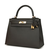 Pre-owned Hermes Kelly Sellier 28 Graphite Madame Gold Hardware