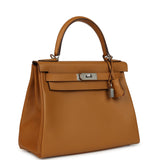 Pre-owned Hermes Kelly Retourne 28 Caramel Verso Evercolor Palladium Hardware