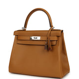 Pre-owned Hermes Kelly Retourne 28 Caramel Verso Evercolor Palladium Hardware