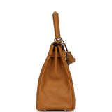 Pre-owned Hermes Kelly Retourne 28 Caramel Verso Evercolor Palladium Hardware