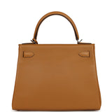 Pre-owned Hermes Kelly Retourne 28 Caramel Verso Evercolor Palladium Hardware