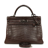 Vintage Hermes Kelly Retourne 32 Marron Fonce Matte Niloticus Crocodile Palladium Hardware