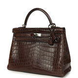 Vintage Hermes Kelly Retourne 32 Marron Fonce Matte Niloticus Crocodile Palladium Hardware
