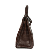 Vintage Hermes Kelly Retourne 32 Marron Fonce Matte Niloticus Crocodile Palladium Hardware