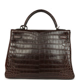 Vintage Hermes Kelly Retourne 32 Marron Fonce Matte Niloticus Crocodile Palladium Hardware