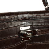 Vintage Hermes Kelly Retourne 32 Marron Fonce Matte Niloticus Crocodile Palladium Hardware