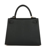 Hermes Kelly Sellier 25 Black Epsom Gold Hardware