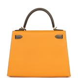 Pre-owned Hermes Special Order (HSS) Kelly Sellier 28 Jaune Ambre and Etoupe Epsom Brushed Gold Hardware