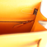 Pre-owned Hermes Special Order (HSS) Kelly Sellier 28 Jaune Ambre and Etoupe Epsom Brushed Gold Hardware