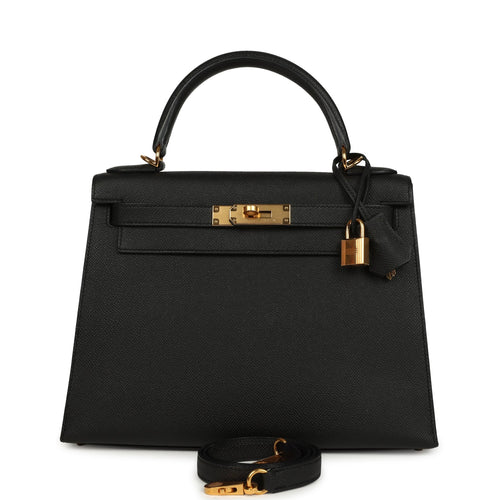 Pre-owned Hermes Kelly Sellier 28 Black Epsom Gold Hardware