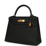 Pre-owned Hermes Kelly Sellier 28 Black Epsom Gold Hardware